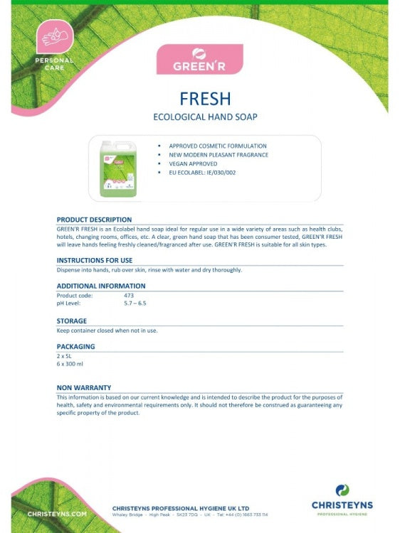 Clover Chemicals GREEN'R Fresh Ecological Hand Soap (473)