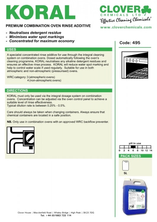 Clover Chemicals Koral Combi Oven Rinse (495)