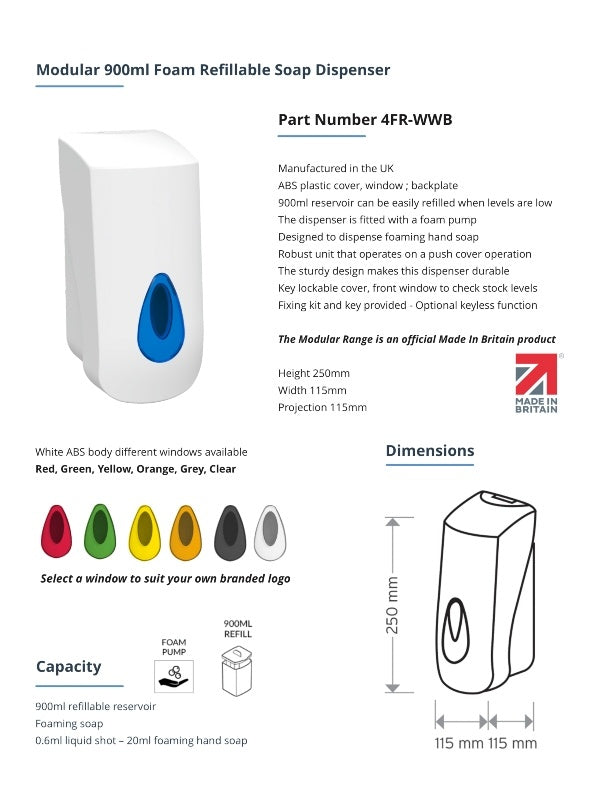 Dexter Brightwell Modular 900ml Liquid Foam Spray Refillable Soap Dispenser
