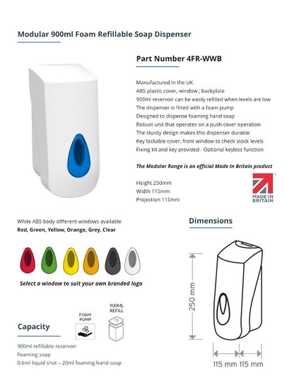 Dexter Brightwell Modular 900ml Liquid Foam Spray Refillable Soap Dispenser