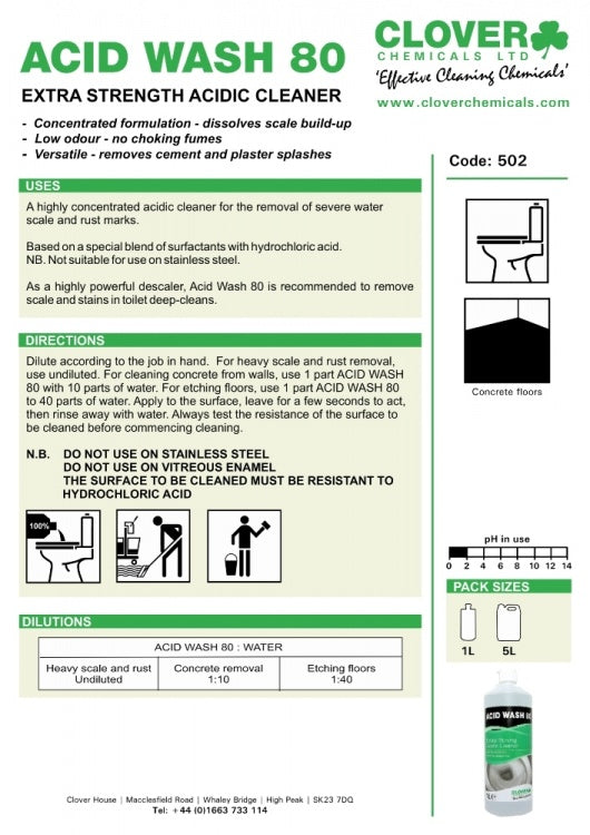 Clover Chemicals Acid Wash 80 Extra Strength Acid Cleaner (502)