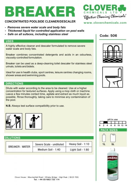 Clover Chemicals Breaker Concentrated Poolside Cleaner / Descaler (506)