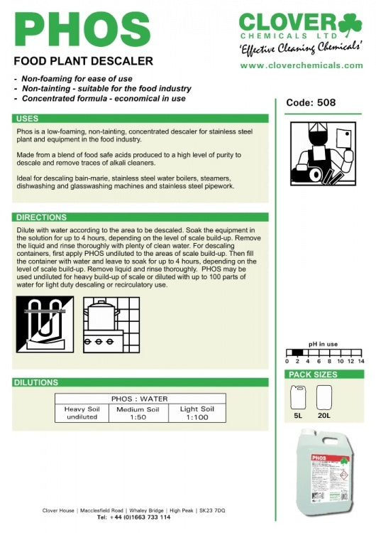 Clover Chemicals Phos Food Plant Descaler (508)