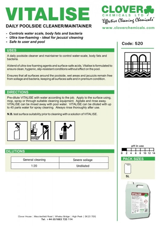 Clover Chemicals Vitalise Daily Poolside Cleaner / Maintainer (520)