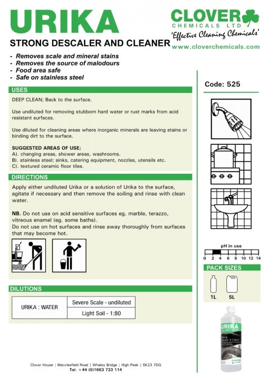 Urika Clover Chemicals Urika Strong Descaler & Cleaner 525 – UHS (Europe) Ltd