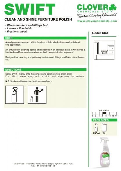 Clover Chemicals Swift Clean & Shine Furniture Polish (603)