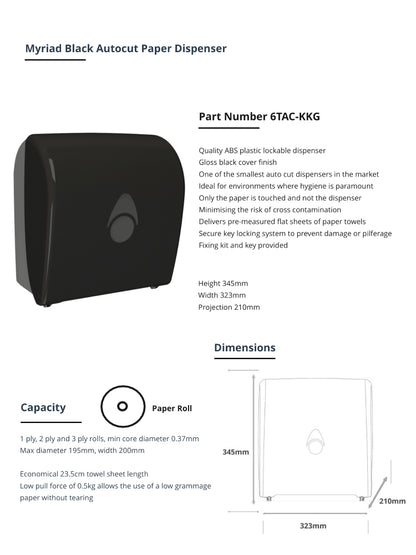 Myriad Black Autocut Paper Towel Dispenser | Touch-Free Commercial Washroom Dispenser