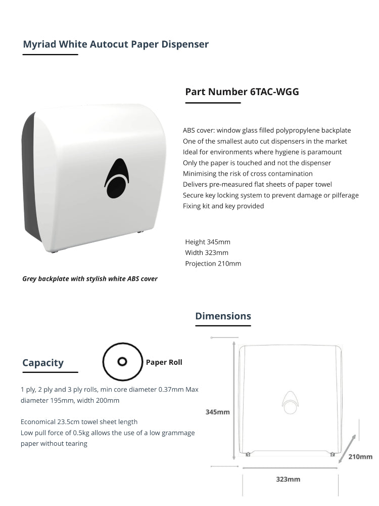 Myriad White Autocut Paper Towel Dispenser | Touch-Free Commercial Washroom Dispenser (Copy)