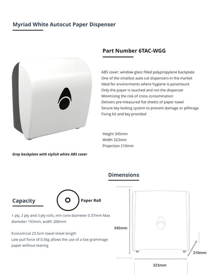 Myriad White Autocut Paper Towel Dispenser | Touch-Free Commercial Washroom Dispenser (Copy)