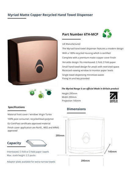 Myriad Matte Copper Recycled Hand Towel Dispenser | Sustainable Commercial Paper Towel Dispenser