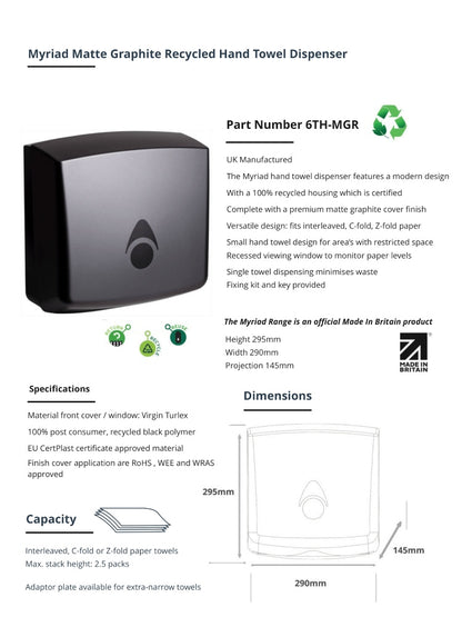 Myriad Matte Graphite Recycled Hand Towel Dispenser | Sustainable Commercial Paper Towel Dispenser