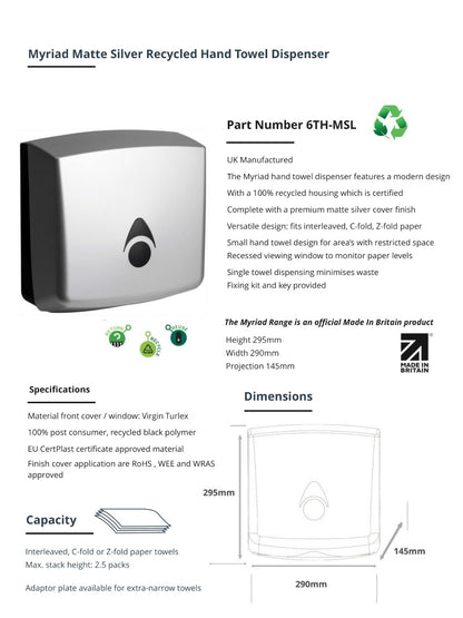 Myriad Matte Silver Recycled Hand Towel Dispenser | Sustainable Commercial Paper Towel Dispenser
