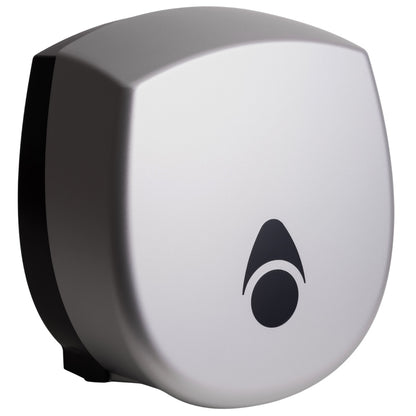 Myriad Matte Silver Recycled Mini Jumbo Toilet Roll Dispenser | 8” Commercial Washroom Dispenser