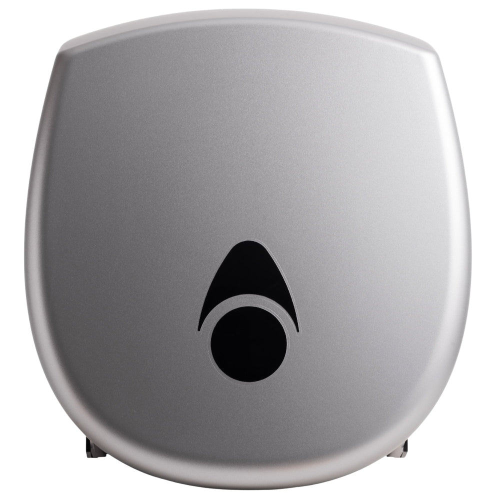 Myriad Matte Silver Recycled Mini Jumbo Toilet Roll Dispenser | 8” Commercial Washroom Dispenser