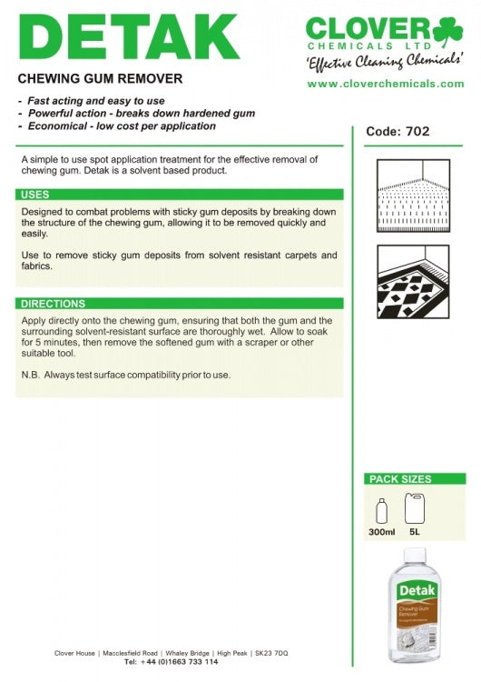 Clover Chemicals Detak Chewing Gum Remover (702)