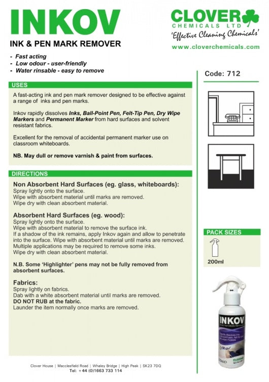 Clover Chemicals Inkov Ink and Pen Mark Remover (712)