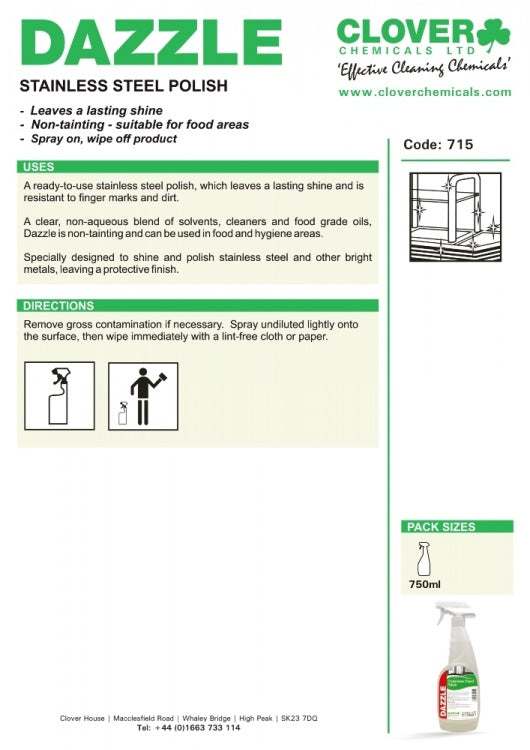 Clover Chemicals Dazzle Stainless Steel Cleaner / Polish (715)