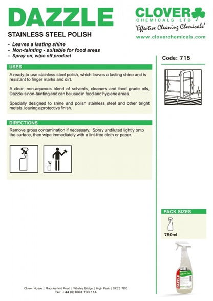 Clover Chemicals Dazzle Stainless Steel Cleaner / Polish (715)