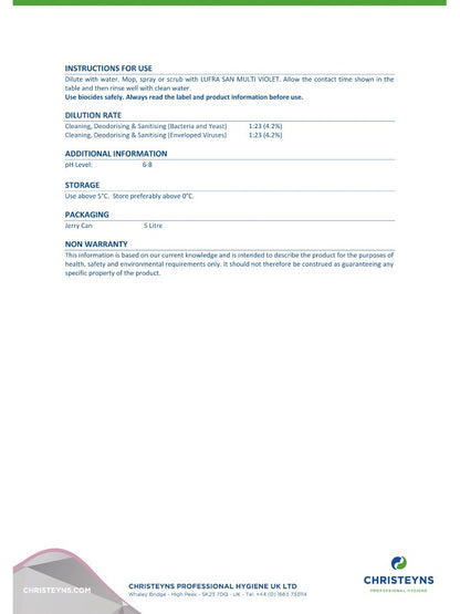 Clover Chemicals San Multi Violet (810) product information sheet, page 4