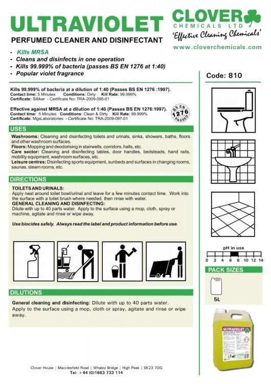 Clover Chemicals Ultraviolet Perfumed Cleaner & Disinfectant (810*)