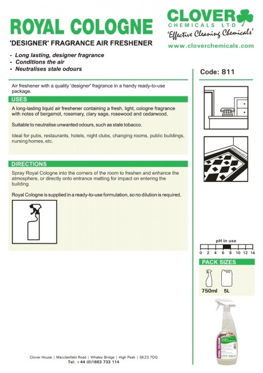 Clover Chemicals Royal Cologne Designer Fragrance Air Freshener (811)