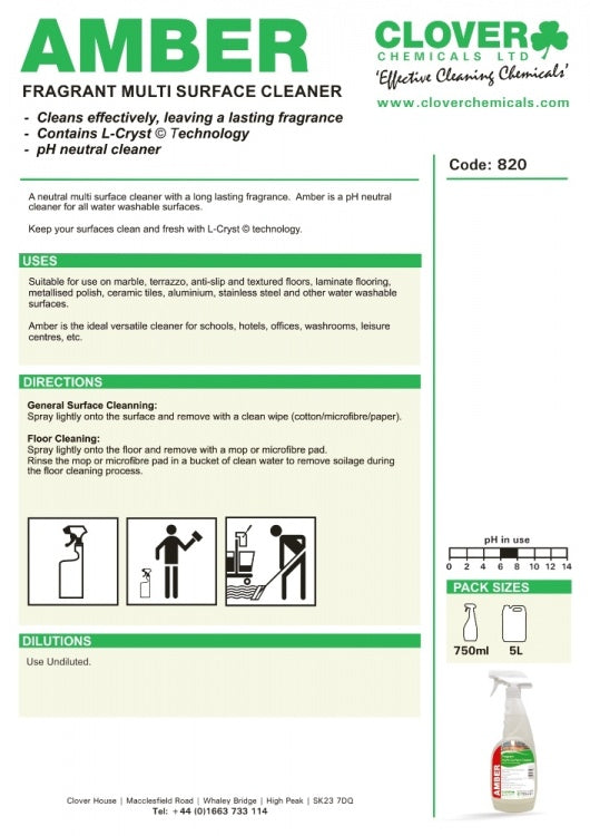 Clover Chemicals Amber Multi Surface Cleaner (820)