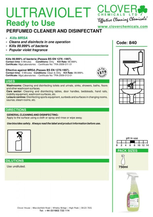 Clover Chemicals Ultraviolet RTU Perfumed Cleaner & Disinfectant (840)