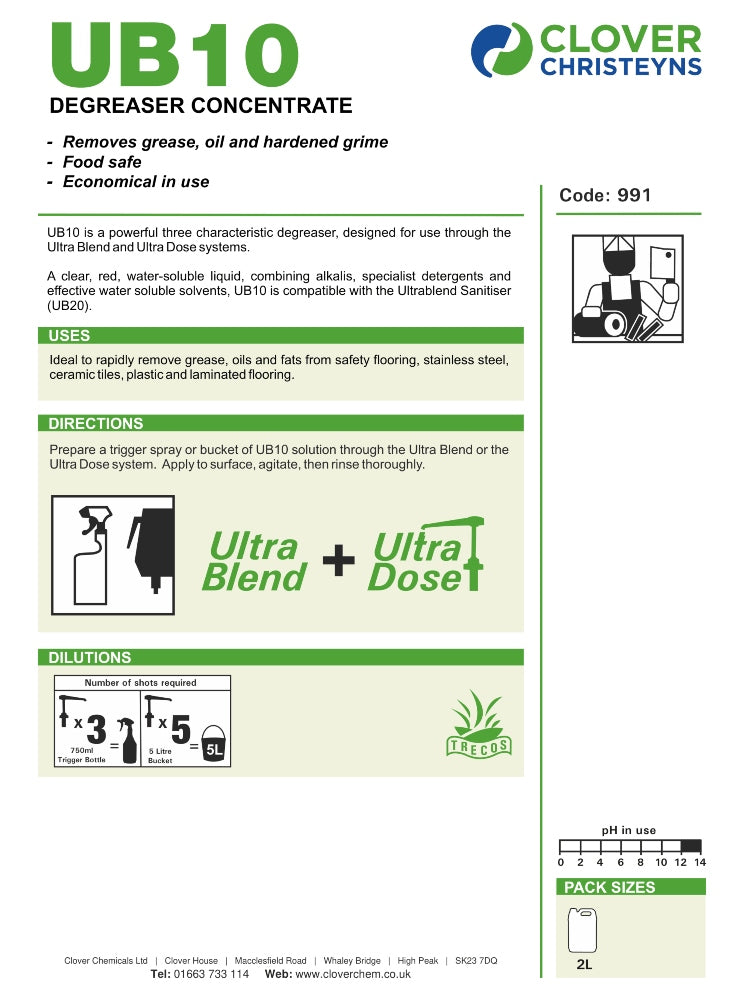 Clover Chemicals UB10 Heavy Duty Degreaser Concentrate 2L | Food Safe Grease & Oil Remover