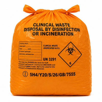Orange Heavy Duty Clinical Waste Sacks 90L 20kg | UN3291 Alternative Treatment Bags | Rolls of 20