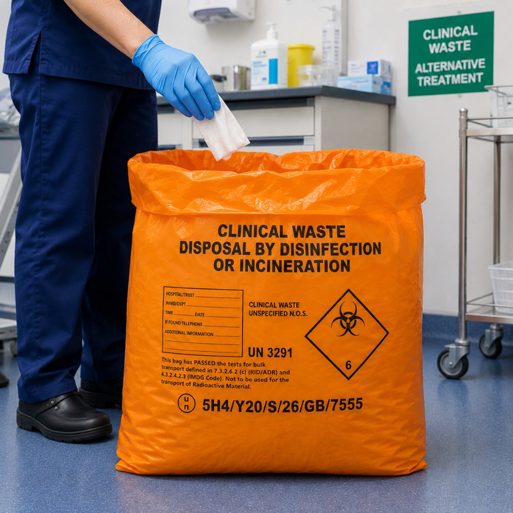 Orange Heavy Duty Clinical Waste Sacks 90L 20kg | UN3291 Alternative Treatment Bags | Rolls of 20