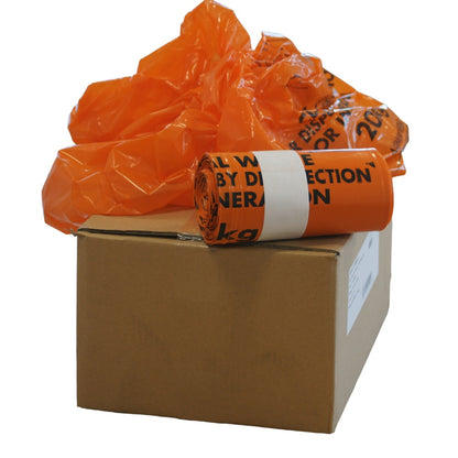 Orange Heavy Duty Clinical Waste Sacks 90L 20kg | UN3291 Alternative Treatment Bags | Rolls of 20