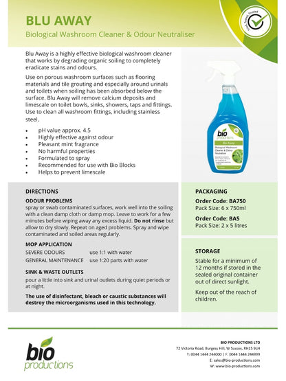 Bio Productions BLU AWAY - Biological Washroom Cleaner