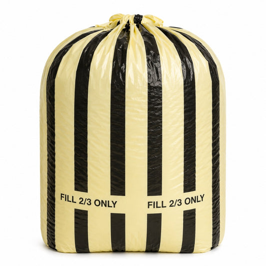 Tiger Stripe Heavy Duty Clinical Waste Sacks 80 Ltr 15 Kgs | Yellow & Black Offensive Waste Bags (Rolls of 25)