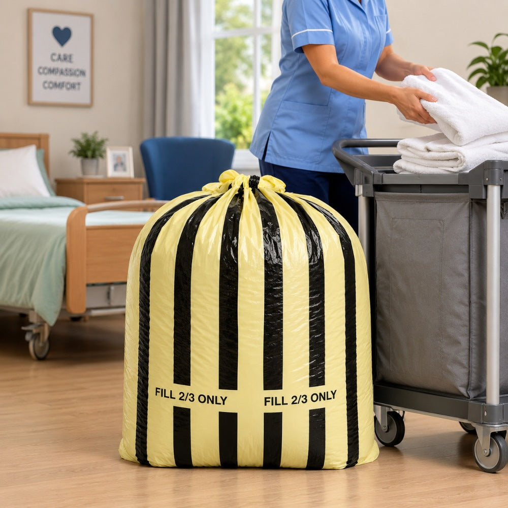 Tiger Stripe Heavy Duty Clinical Waste Sacks 80 Ltr 15 Kgs | Yellow & Black Offensive Waste Bags (Rolls of 25)