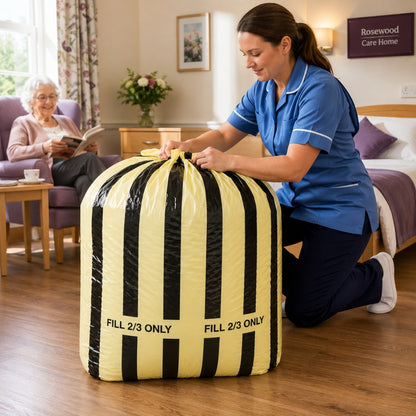 Tiger Stripe Heavy Duty Clinical Waste Sacks 80 Ltr 15 Kgs | Yellow & Black Offensive Waste Bags (Rolls of 25)