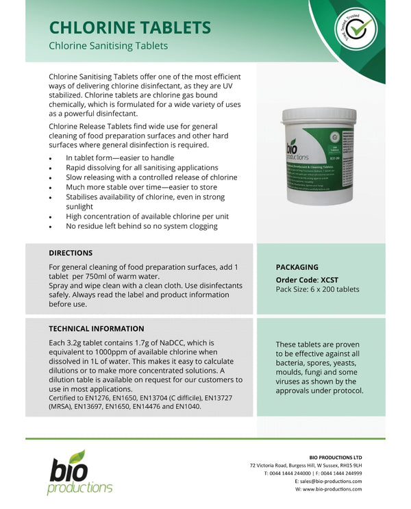 Bio Productions CHLORINE SANITISING TABLETS POUCHES OF 200 – UHS ...