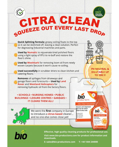Bio Productions CITRA CLEAN CONCENTRATE - Premium All Purpose Cleaner Degreaser 5 Ltr