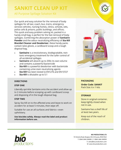Bio Productions CLEAN UP KIT - Emergency Spillage Kit