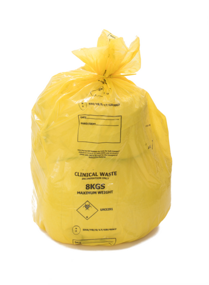 Yellow Medium Duty Clinical Waste Sacks 90L 8kg  - UN3291 Incineration Bags | Rolls of 25| Rolls of 25