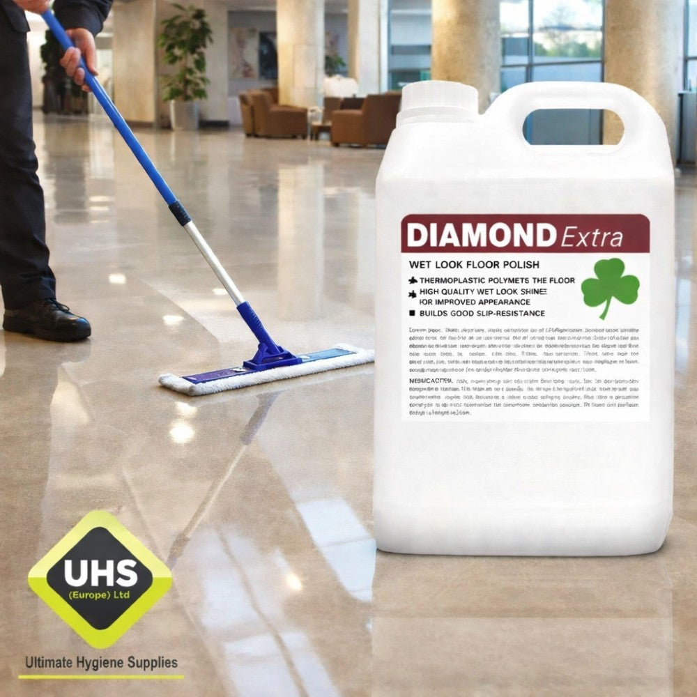 Clover Chemicals Diamond Extra Wet Look Floor Polish 5L | Professional High-Gloss Floor Sealer & Polish for Vinyl, Lino & Hard Floors (109)