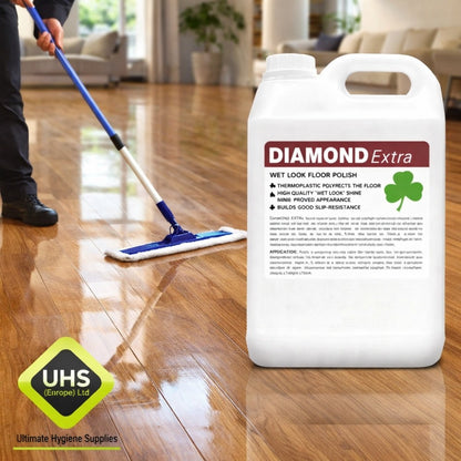 Clover Chemicals Diamond Extra Wet Look Floor Polish 5L | Professional High-Gloss Floor Sealer & Polish for Vinyl, Lino & Hard Floors (109)