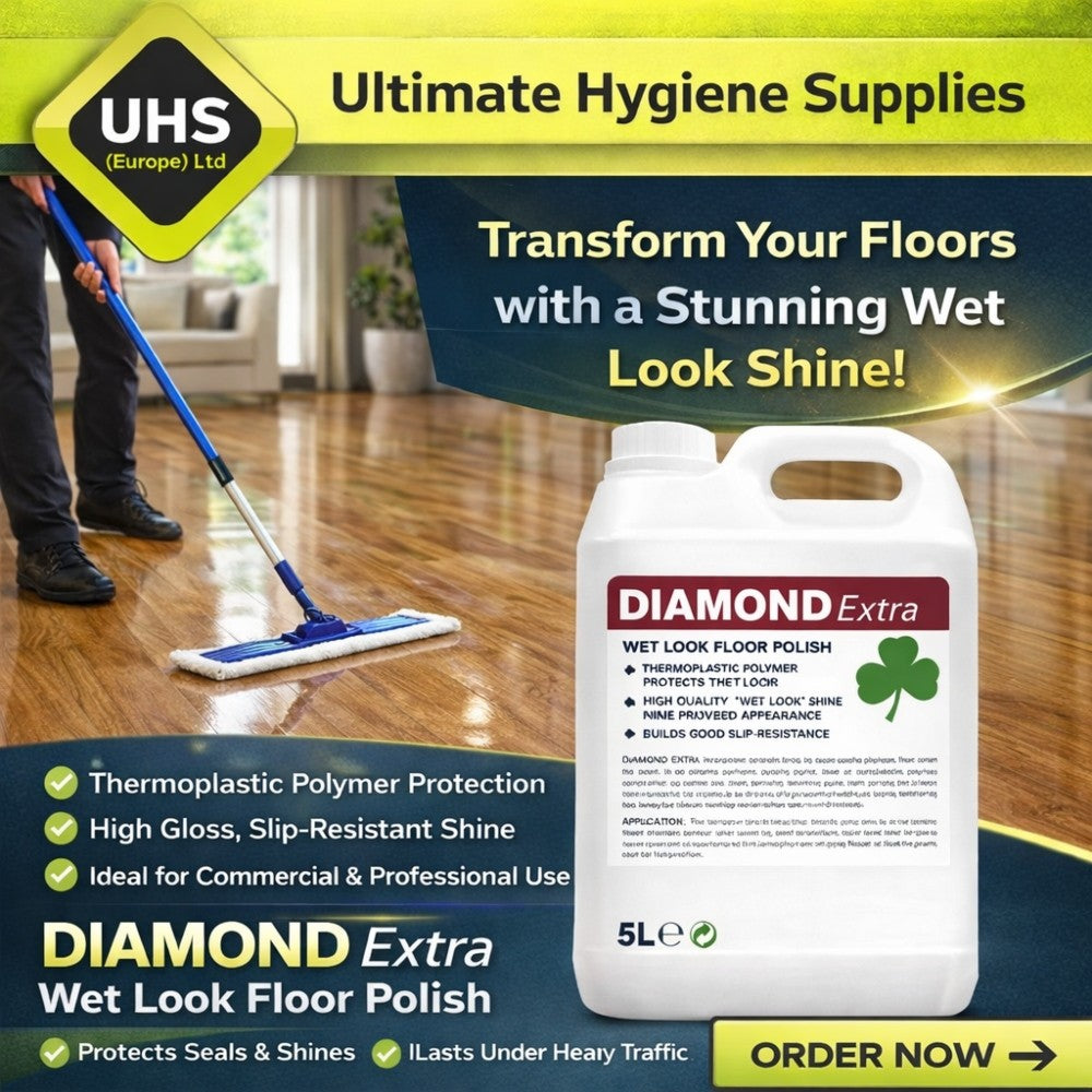 Clover Chemicals Diamond Extra Wet Look Floor Polish 5L | Professional High-Gloss Floor Sealer & Polish for Vinyl, Lino & Hard Floors (109)