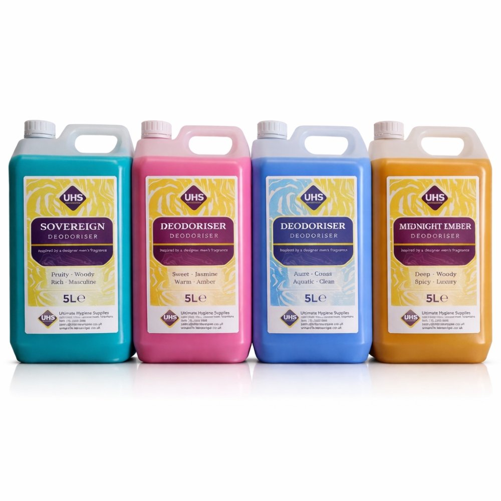 Luxury Air Freshener & Deodoriser 5L – Concentrated Car, Home & Commercial Odour Eliminator | Designer Fragrance Inspired (Sovereign, Mystic Amber, Azure Coast, Midnight Ember) - UHS EUROPE