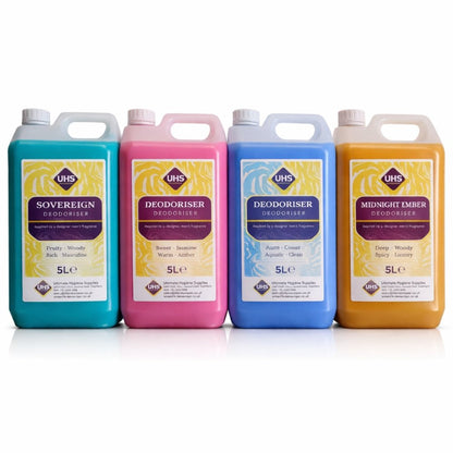 Luxury Air Freshener & Deodoriser 5L – Concentrated Car, Home & Commercial Odour Eliminator | Designer Fragrance Inspired (Sovereign, Mystic Amber, Azure Coast, Midnight Ember) - UHS EUROPE