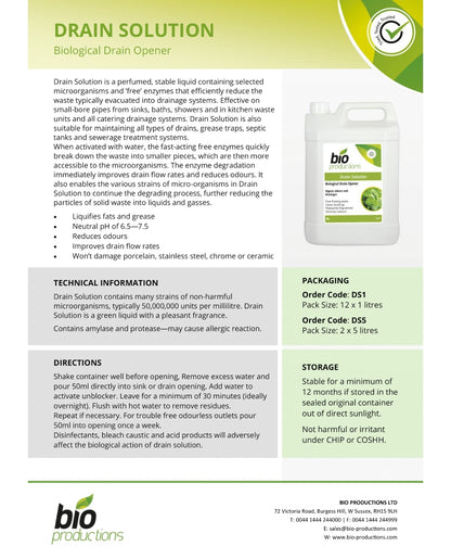 Bio Productions DRAIN SOLUTION - Biological Drain Cleaner 5 Ltr
