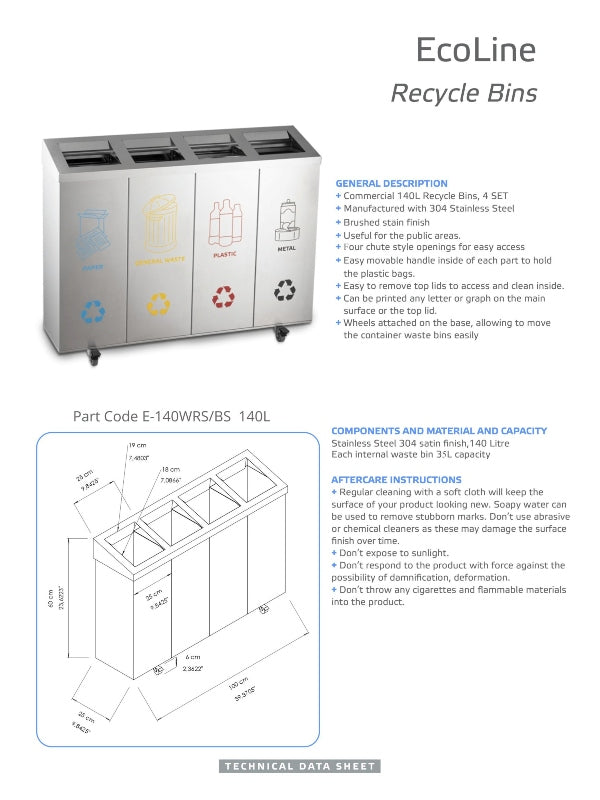 Ecoline Recycling Matte Black 75L Moveable Waste Bin