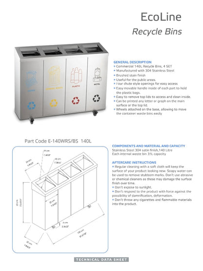 Ecoline Recycling Matte Black 75L Moveable Waste Bin