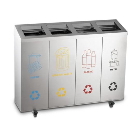 Ecoline Recycling Stainless Steel 140L Moveable Waste Bin