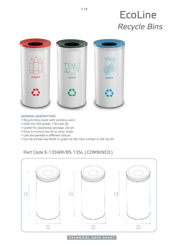 Ecoline Recycling Waste Bins 135L Set (3)