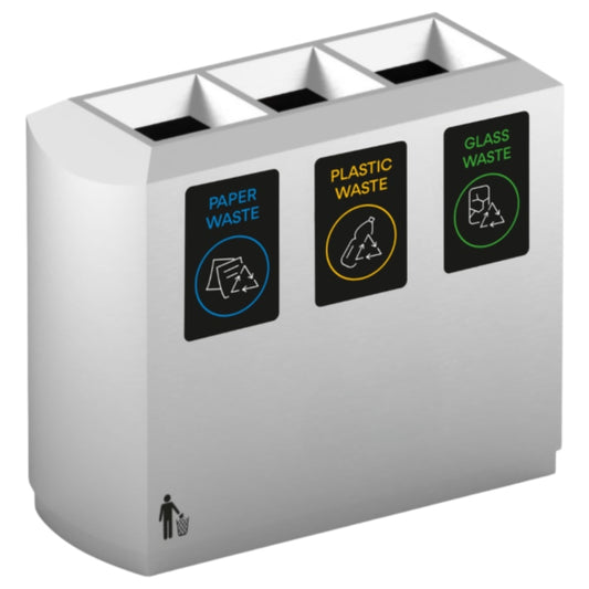 Ecoline Commercial Recycling Stainless Steel Rectangular 3 Chute Waste Bin